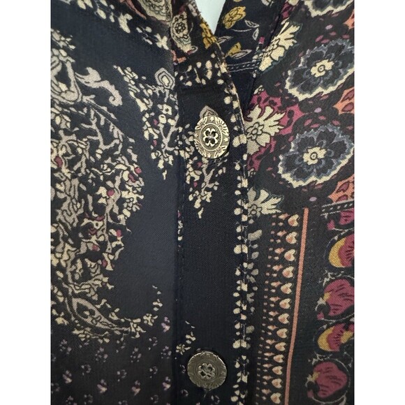 Cb Established 1962 Blouse Women’s Plus 3X  Button up Patchwork Blue Roll Tab - Picture 2 of 8